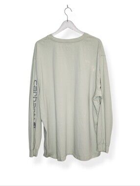 Carhartt Men's Sage Green Long Sleeve Cotton Tee with Logo Size 2XL T-Shirt